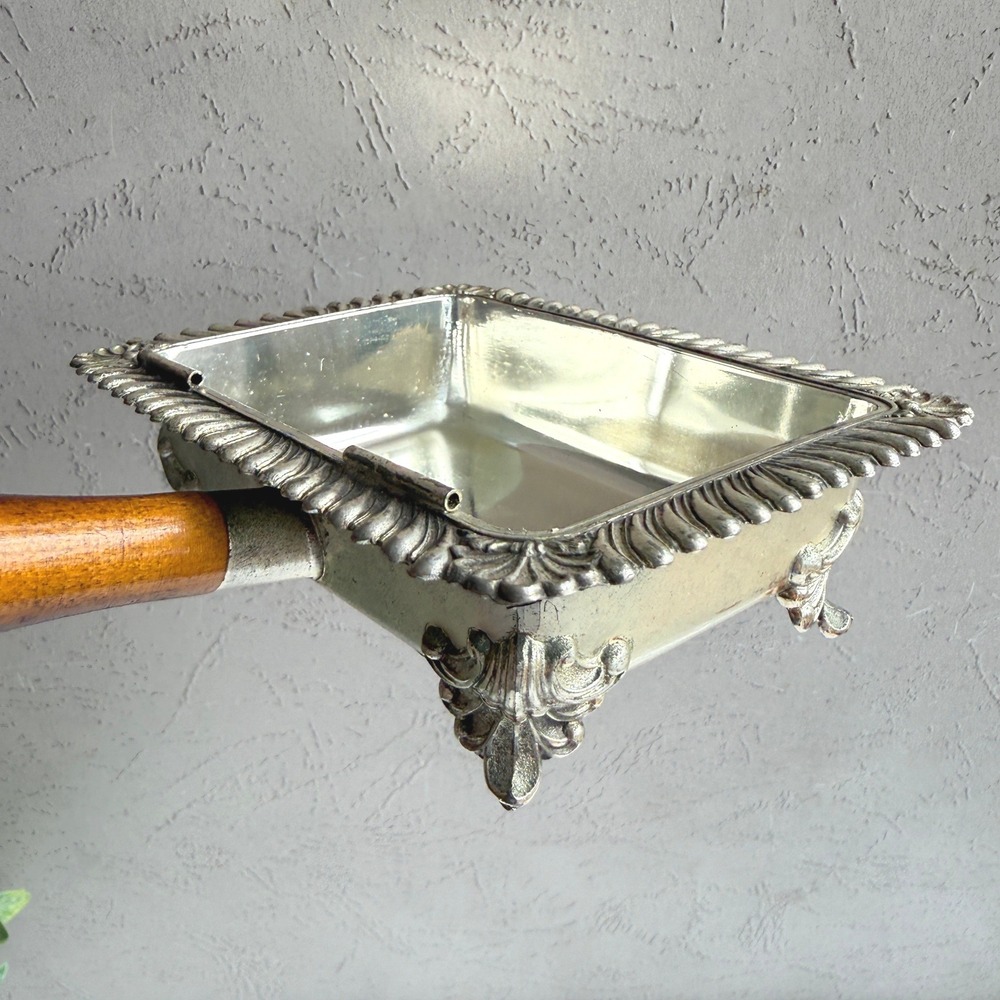 Holiday Imports Silverplate Silent Butler Crumb Catcher with Wood Handle Ornate